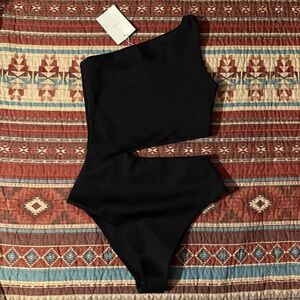 NWT OAK + FORT Elegant Black bodysuit size small